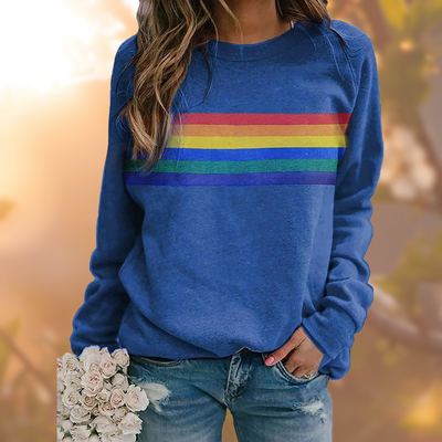 Damen Pullover | Regenbogenstreifen Mit Rundhalsausschnitt