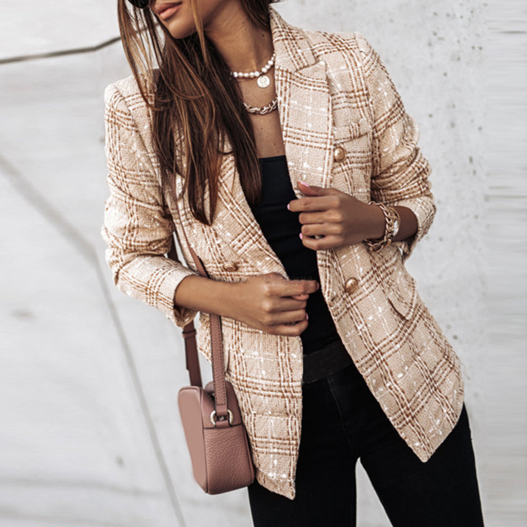 Sela – eleganter, karierter Blazer mit Knopfverschluss und Taschen für Damen