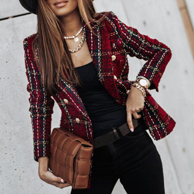 Sela – eleganter, karierter Blazer mit Knopfverschluss und Taschen für Damen
