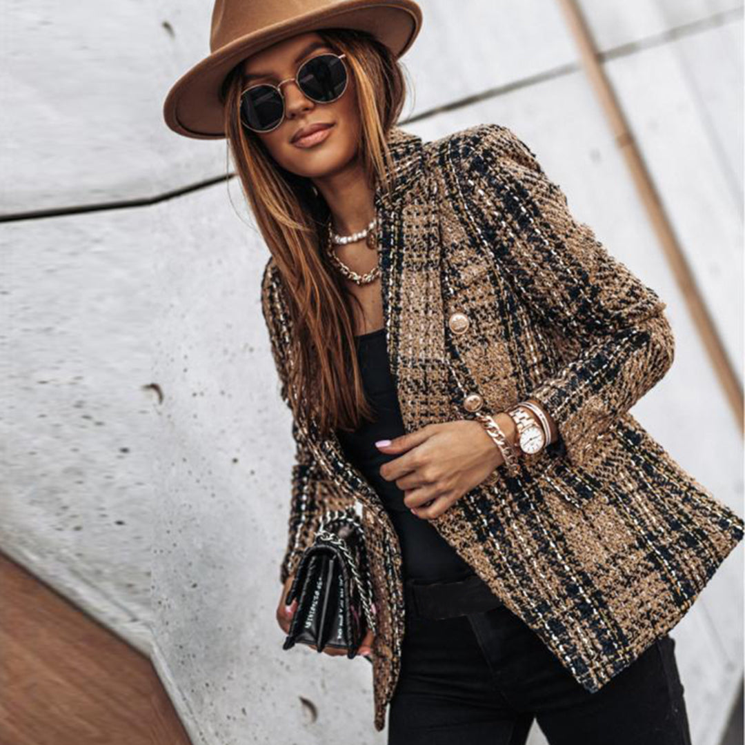 Sela – eleganter, karierter Blazer mit Knopfverschluss und Taschen für Damen