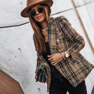 Sela – eleganter, karierter Blazer mit Knopfverschluss und Taschen für Damen