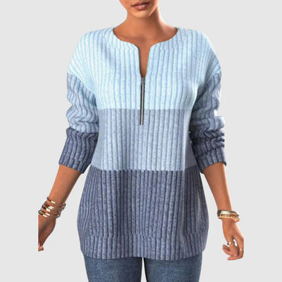 Alyssa® | Gestreiftes Damen-Sweatshirt mit halbem Reißverschluss