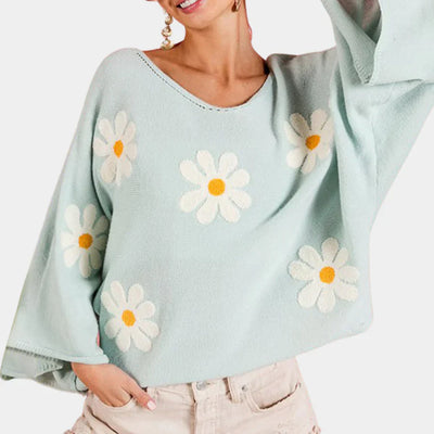Mia – bezaubernder pullover mit blumenstickerei für damen