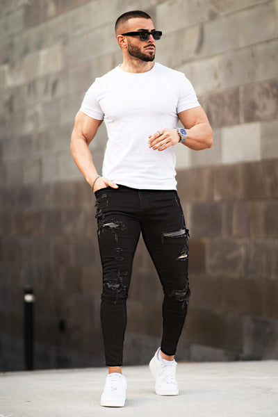 Schwarze Zerrissene Herren Skinny Jeans
