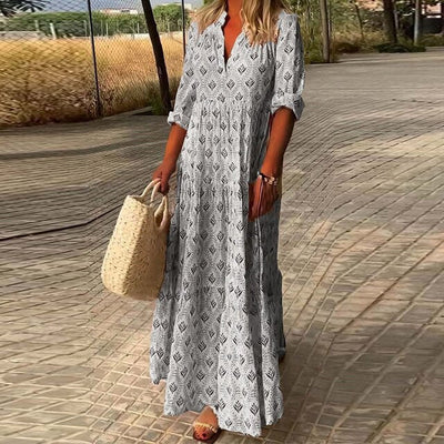 ALEXIS - Lässiges langärmeliges Kleid mit V-Ausschnitt