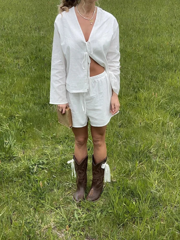 Damen Satin Wickelbluse mit Bindung – Elegante Kreuzfront