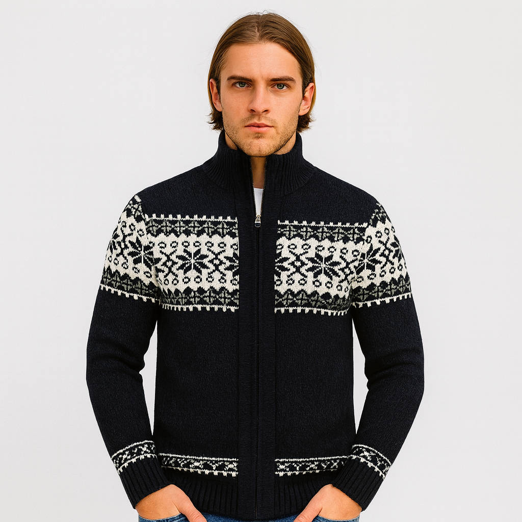 Noah | Warmer Herrenpullover mit Schneeflocken-Print und Reißverschluss