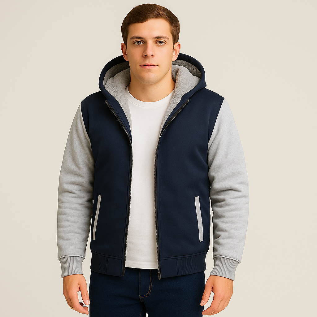 Jorn | Herren Winter Fleecejacke mit Kapuze und Farbkontrast