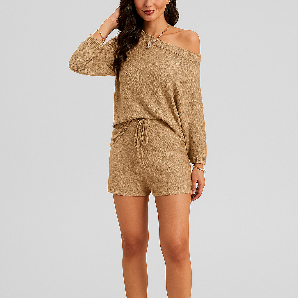 Elegantes 2-teiliges Set – Off-Shoulder-Trägertop & taillierte Shorts für Damen