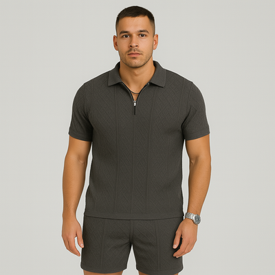 Sportliches 2-teiliges Herren-Set – Atmungsaktives, schnelltrocknendes Wendehemd und Jacquard-Shorts