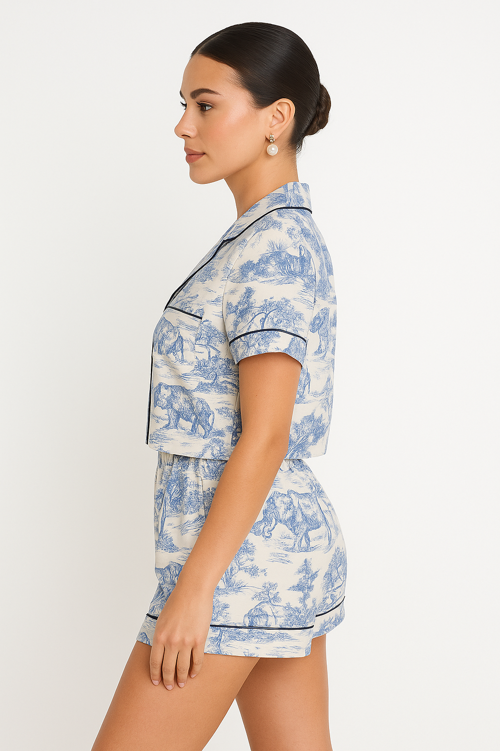 Damen Shorts Set mit Print und Kontrastbesatz – Sommer Co-ord