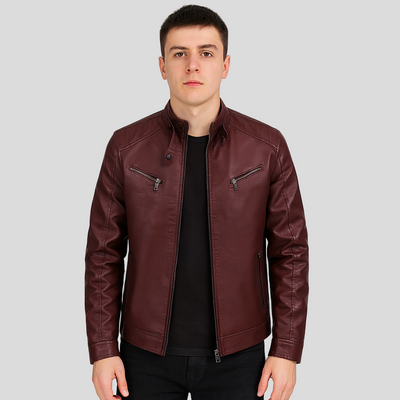Milan | Herren-Bikerjacke aus PU-Leder mit Stehkragen