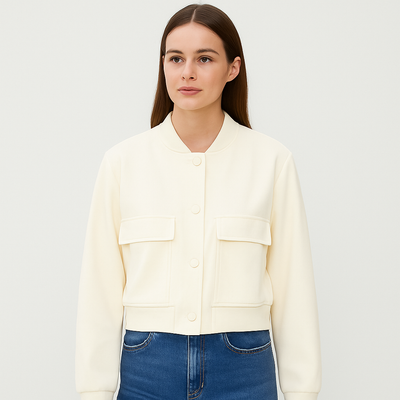 Beige weicher Fliegerjacke für Damen – Lässiger und bequemer Look