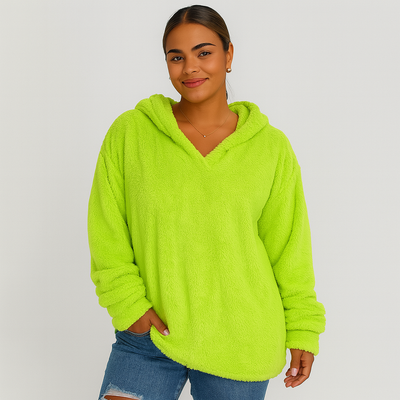Fleece-Kapuzenpullover – Unifarbenes Damen Sweatshirt mit langen Ärmeln