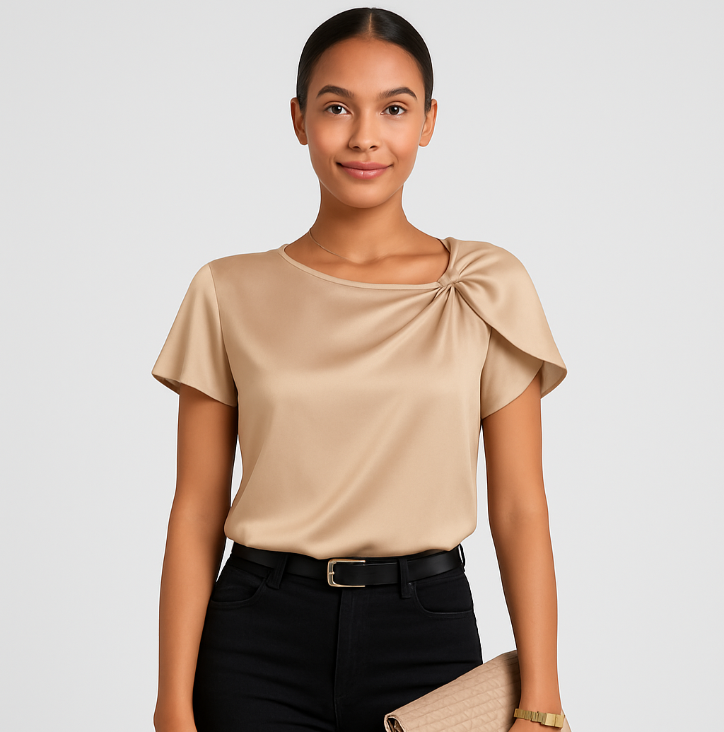 Lena – Moderne, elegante Schulterbluse mit Knoten-Details