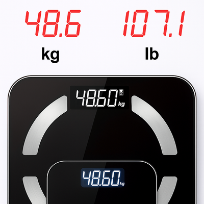 Hochpräziserter digitaler Körperfettwaage mit HD-Anzeige – Misst Gewicht, BMI, Körperfett, Muskelmasse und Wasseranteil