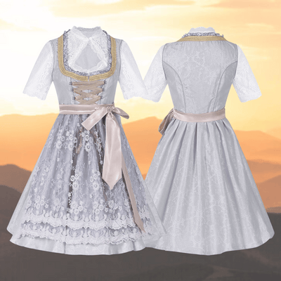 Damen Hellgrau Oktoberfest Dirndl Kleid