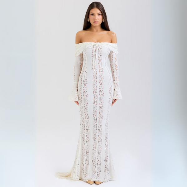 Lizzy | Vintage-Spitzen-Maxikleid mit schulterfreiem Design