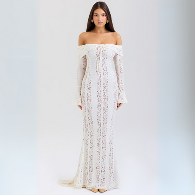 Lizzy | Vintage-Spitzen-Maxikleid mit schulterfreiem Design