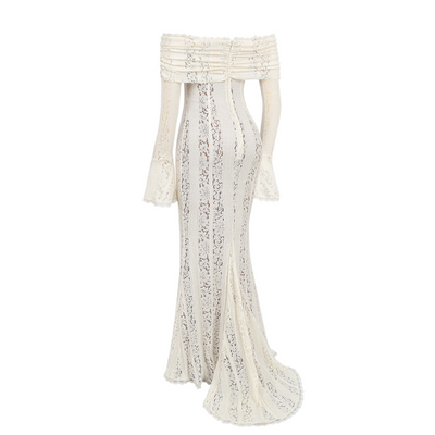 Lizzy | Vintage-Spitzen-Maxikleid mit schulterfreiem Design