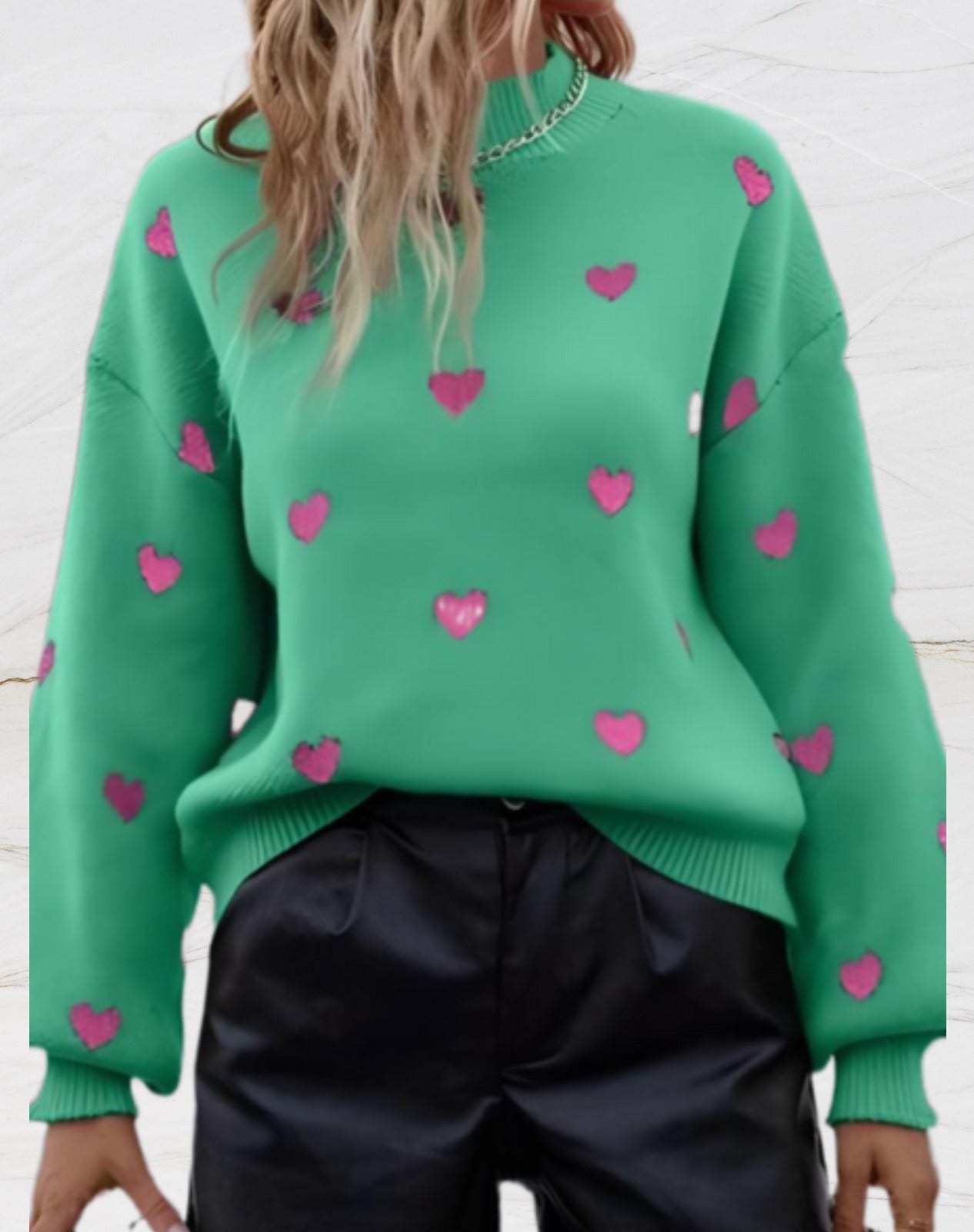 Peyton® | Übergroßer Pullover mit Rundhalsausschnitt und Herzdruck
