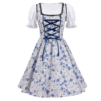 Damen Dirndl Kleid Baumwolle Traditionell Trachtenkleid Elegant