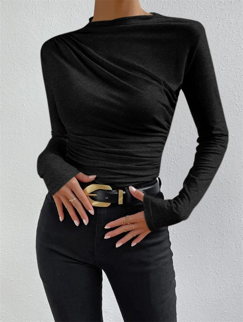 Damen Langarmshirt Raffung Elegantes Longsleeve
