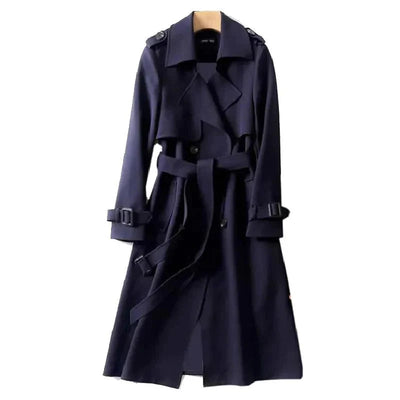 Langer Damen Trenchcoat schwarz – eleganter Mantel mit Gürtel