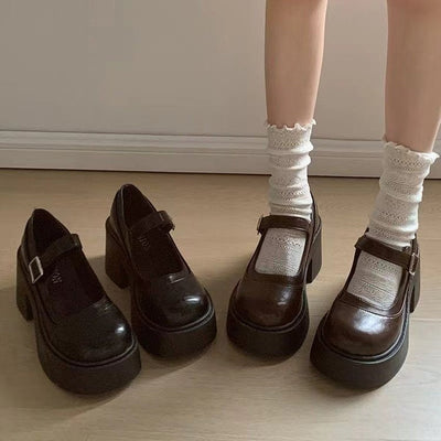 Damen Plateau Schuhe Retro Stil Hochwertiges Obermaterial Blockabsatz
