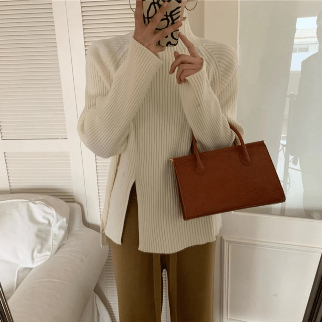 Damen Rollkragenpullover Strickmaterial Elegant Warme Pullover Damen