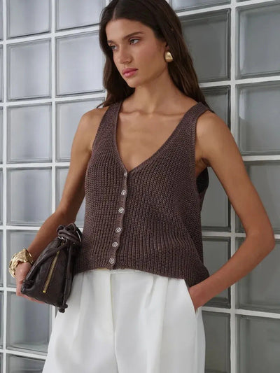 Damen Stricktop Baumwolle V-Ausschnitt