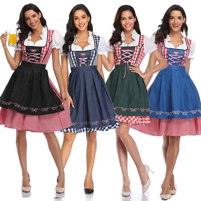 Damen Trachtenkleid Baumwolle Mit Schürze Für Oktoberfest Und Festlichkeiten