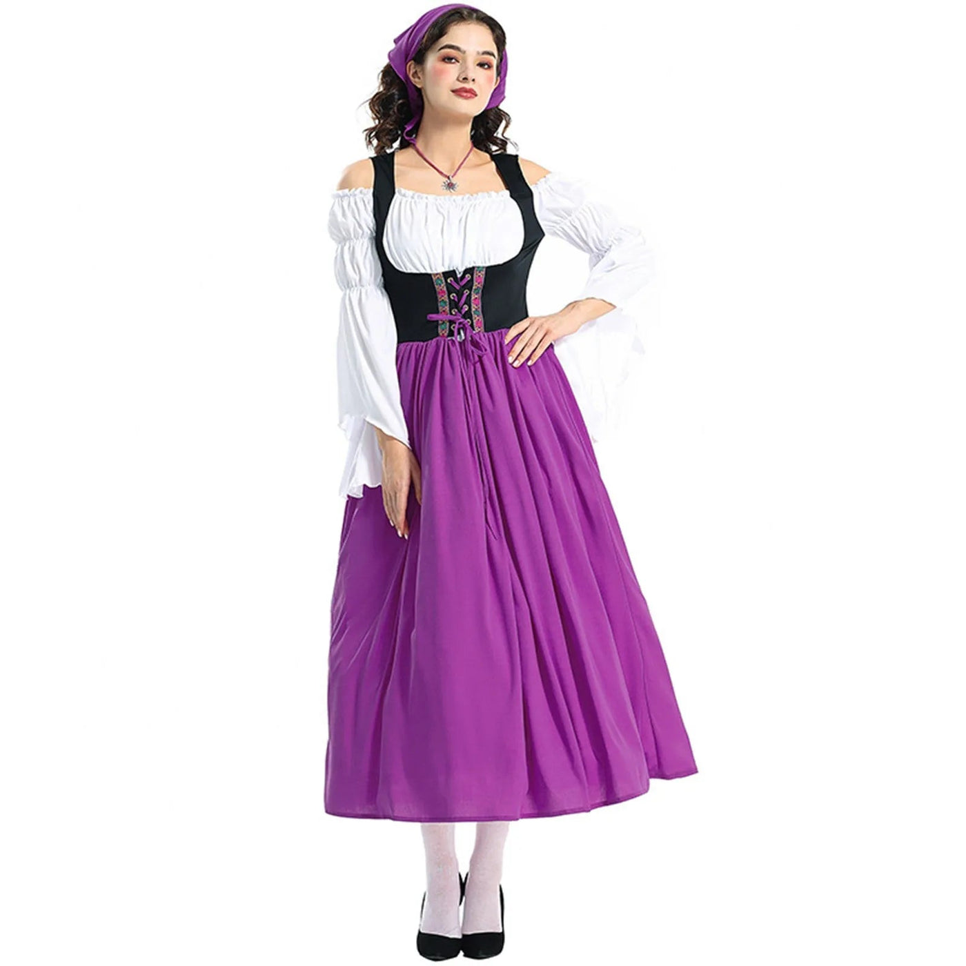Damen Trachtenkleid Baumwolle Schulterfrei Elegant