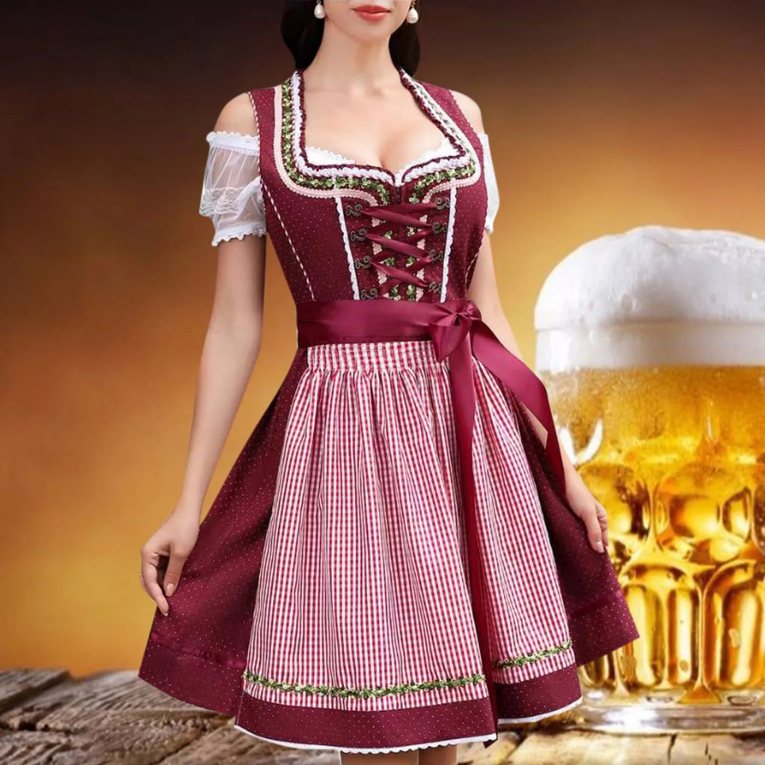 Damen Trachtenkleid Polyester Festlich - Elegantes Dirndl Kleid für Oktoberfest und Hochzeiten