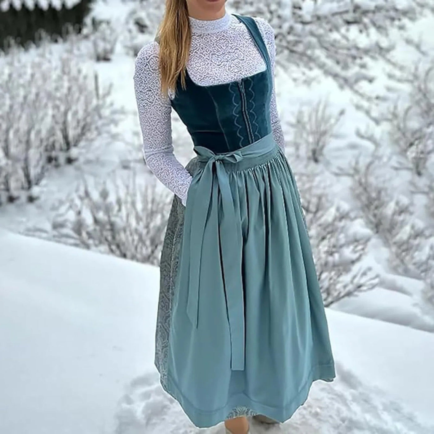 Damen Trachtenkleid Vintage Stil Hochwertiger Stoff für Oktoberfest