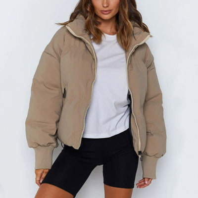 Damenjacke Cropped Pufferjacke Polyester Stehkragen