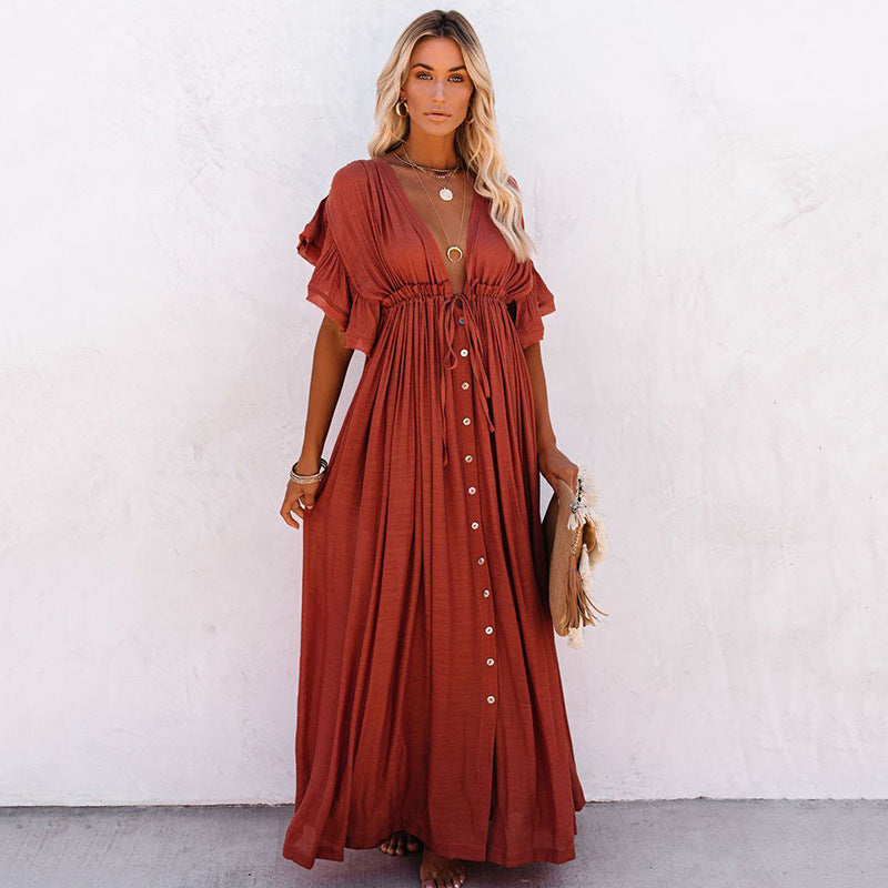 Doreen – Langer Damenrock Mit Knopf Und Taillenkordel