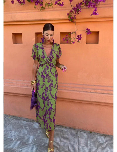 Ilona | Vintage Twist-Print Midi-Kleid