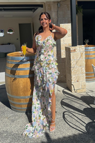 Xayra | Asymmetrisches Rüschen-Maxikleid