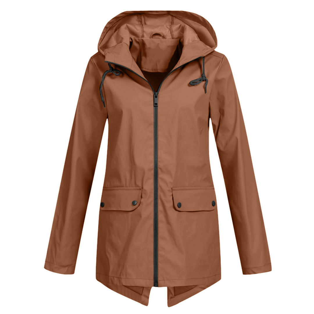 Francine - eleganter langer regenmantel mit kapuze für damen