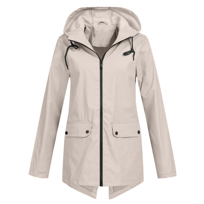 Francine - eleganter langer regenmantel mit kapuze für damen