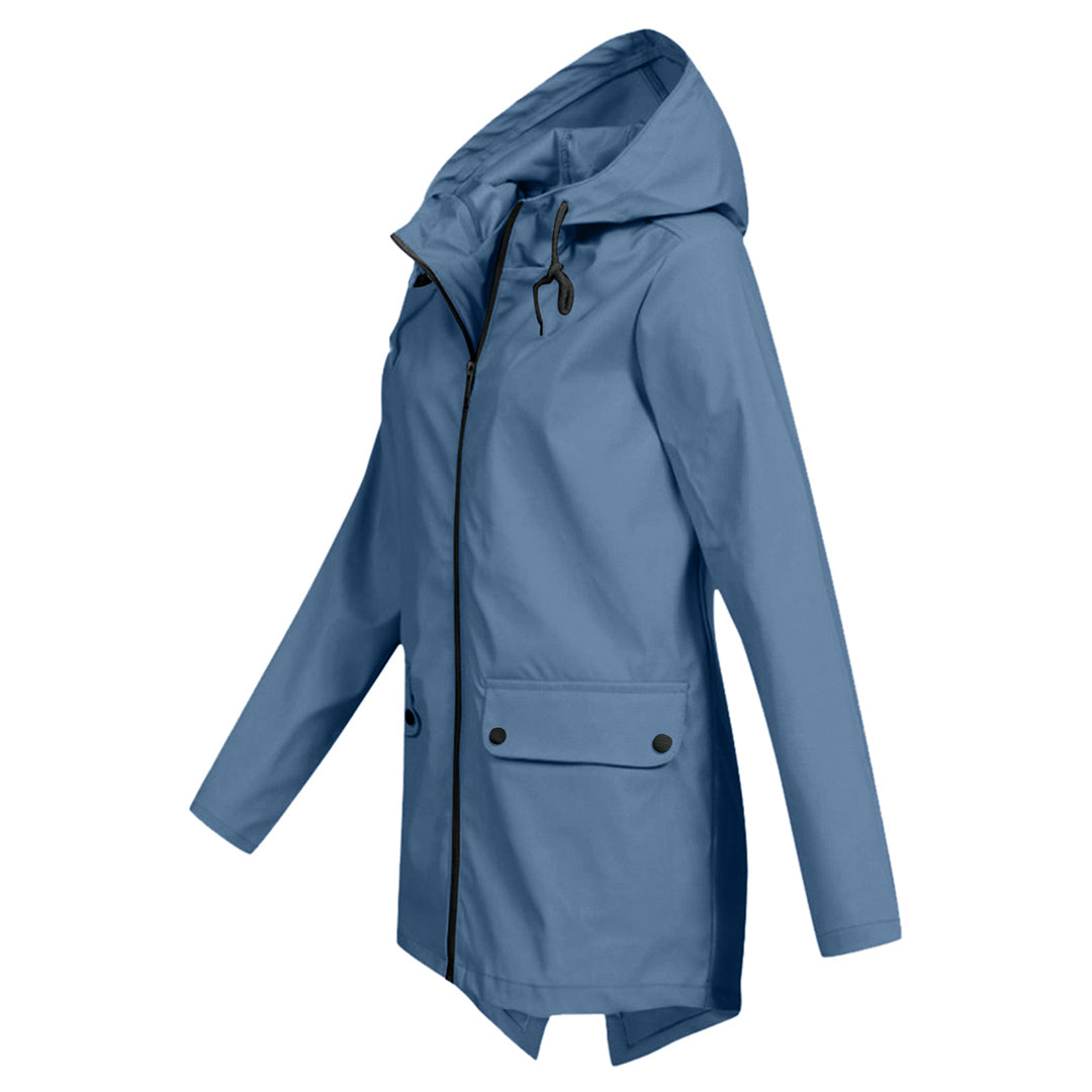 Francine - eleganter langer regenmantel mit kapuze für damen