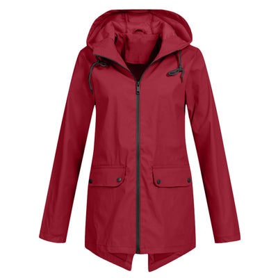 Francine - eleganter langer regenmantel mit kapuze für damen