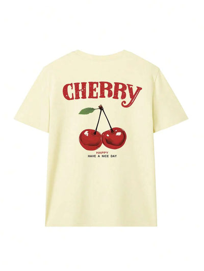 Hanna – Damen T-Shirt Kirschmotiv Locker Urlaub Rundhals Kurzarm
