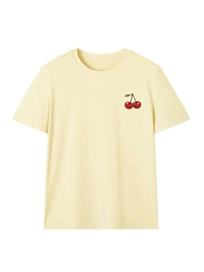 Hanna – Damen T-Shirt Kirschmotiv Locker Urlaub Rundhals Kurzarm