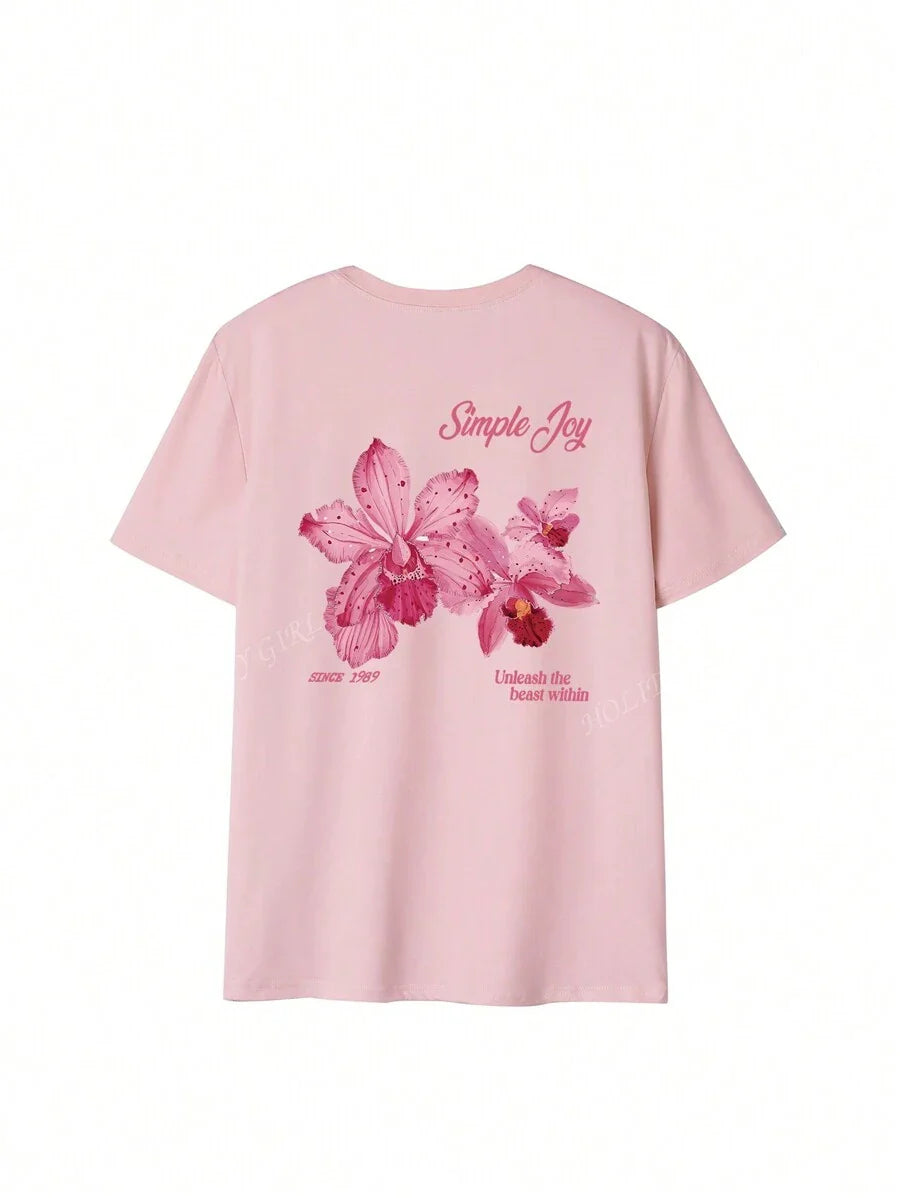 Helene – Sommer T-Shirt Damen Bunt Blumen Buchstaben Rundhals