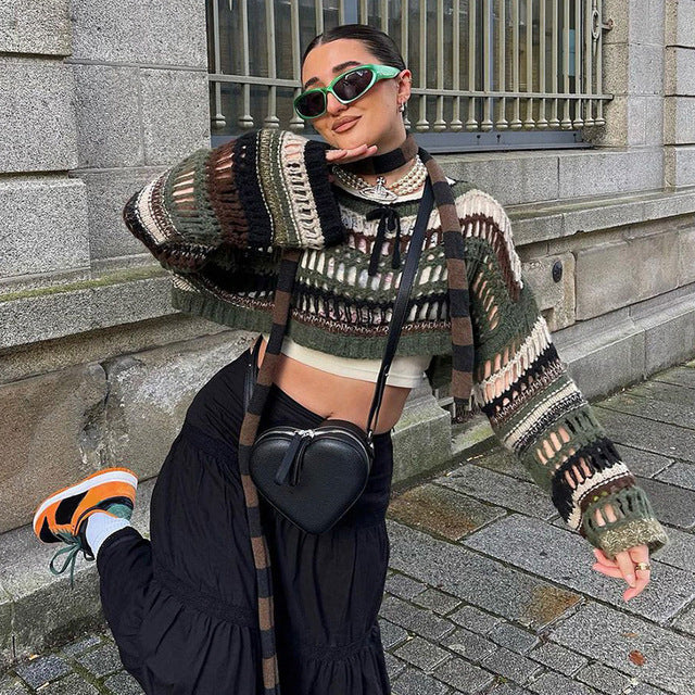 Cropped Crochet Pullover für Damen