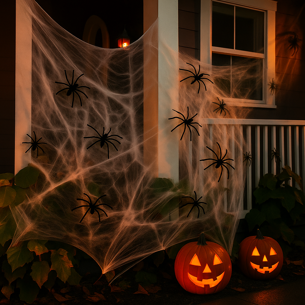 Horror-Spinnennetz-Set – 200 weiche Netze mit gruseligen Kunstspinnen