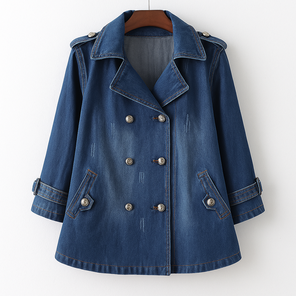 Lässiger Damen Jeans Mantel mit Cape-Stil