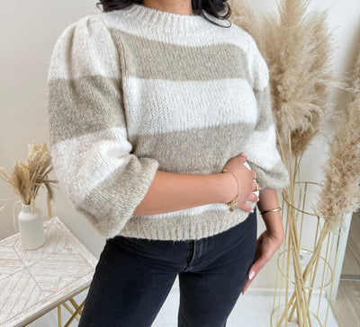 Streifen Pullover mit Ballonärmeln